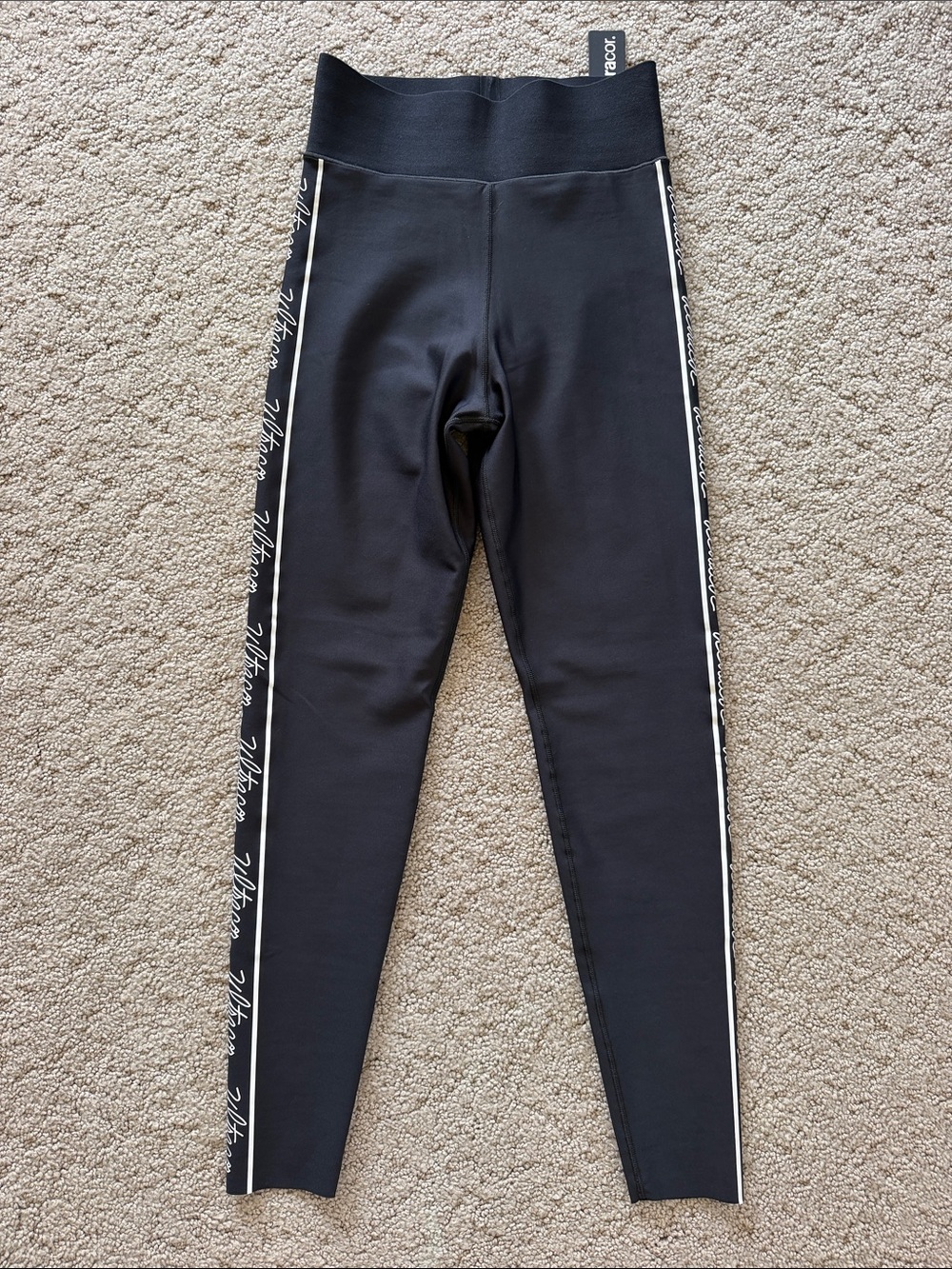 Ultracor Luxury Athletic Leggings Black & White Script Logo Print Women’s S NWT